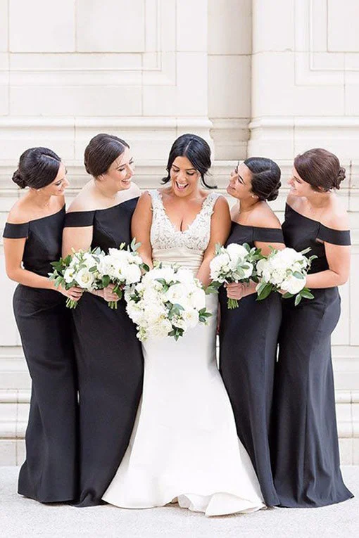 Off the Shoulder Mermaid Long Black Bridesmaid Dress