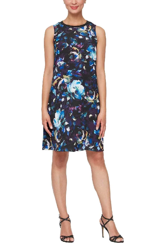 Regal Satin Gown SLNY 9160200 - Floral Jewel Sheath Short Dress