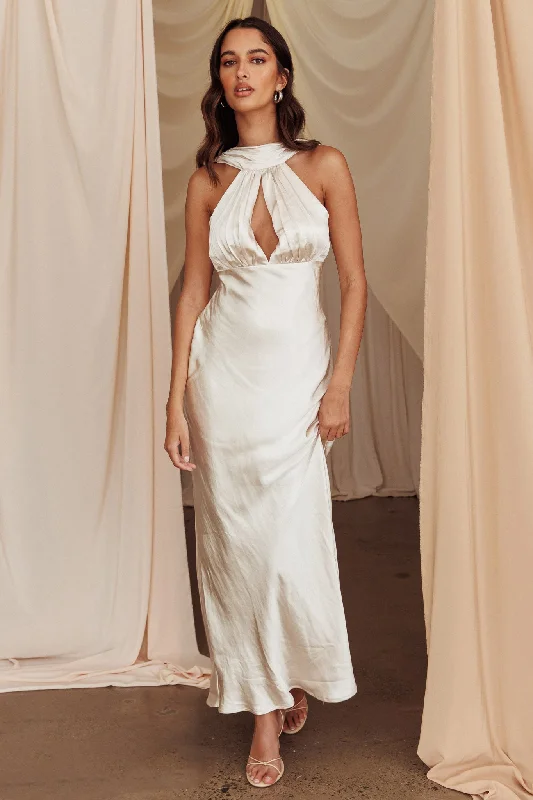 Long Train Gown Starry Nights Cowl Back Maxi Dress Champagne