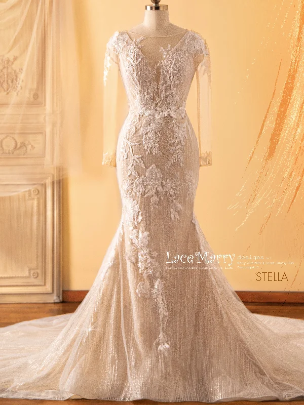 Bridal Gown STELLA / Fitted Wedding Dress with Gorgeous Beaded Flower Appliques