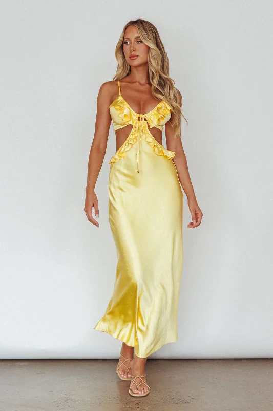 Stole My Heart Frill Trim Maxi Dress Yellow