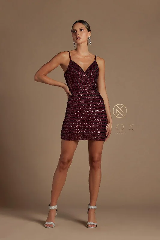 Short Spaghetti Strap Formal Sequins Dress