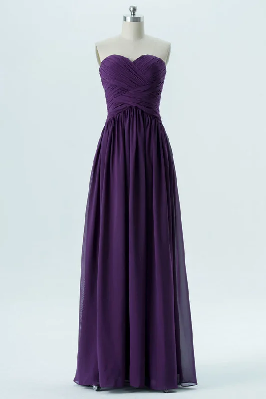 Sweet Purple Pleated Chiffon Bridesmaid Dress