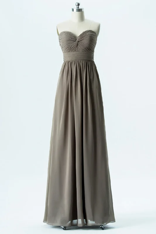 Sweetheart Taupe Pleated Bodice Long Bridesmaid Dress