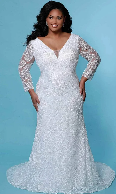 Floral Appliqué Gown Sydney's Closet Bridal - SC5256 Lace V-Neck Bridal Gown