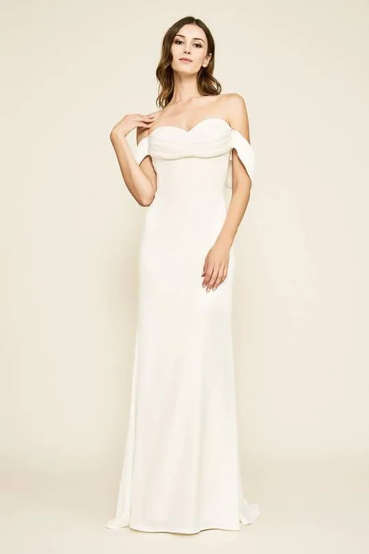 Designer Gown Tadashi Shoji - Amishta Off-The-Shoulder Crepe Gown ALG19170LBR - 1 pc Ivory In Size 4 Available Designer Gown Tadashi Shoji - Amishta Off-The-Shoulder Crepe Gown ALG19170LBR - 1 pc Ivory In Size 4 Available