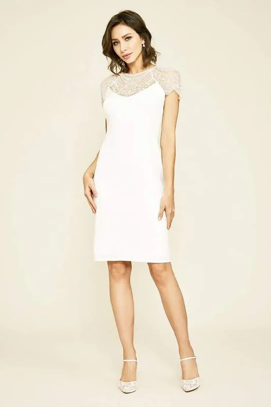Feathered Gown Tadashi Shoji - Crepe Lace Ferguson Dress - 1 pc Ivory In Size 12 Available Feathered Gown Tadashi Shoji - Crepe Lace Ferguson Dress - 1 pc Ivory In Size 12 Available