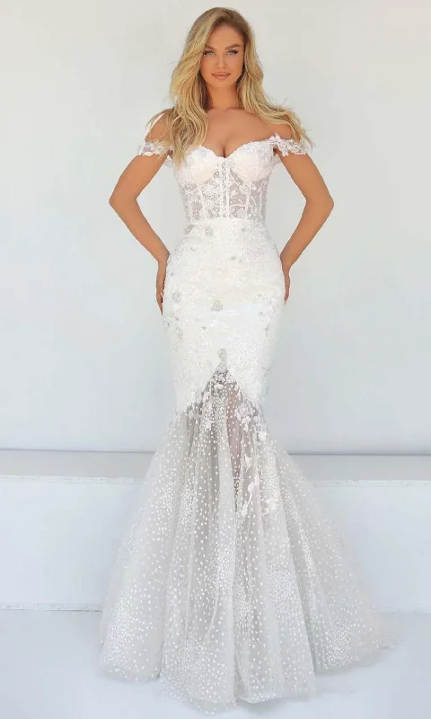 Statement Dress Tarik Ediz - 51034 Applique Illusion Off Shoulder Gown