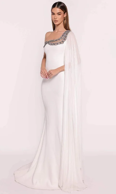 Pearl Embellished Dress Tarik Ediz 98713 - Chain Motif Evening Gown