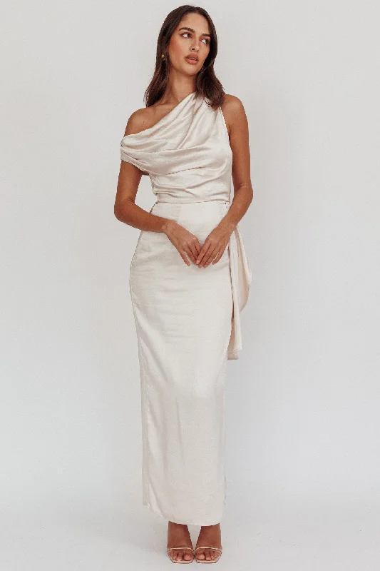 Sparkly Gown Tova Draped One-Shoulder Maxi Dress Champagne