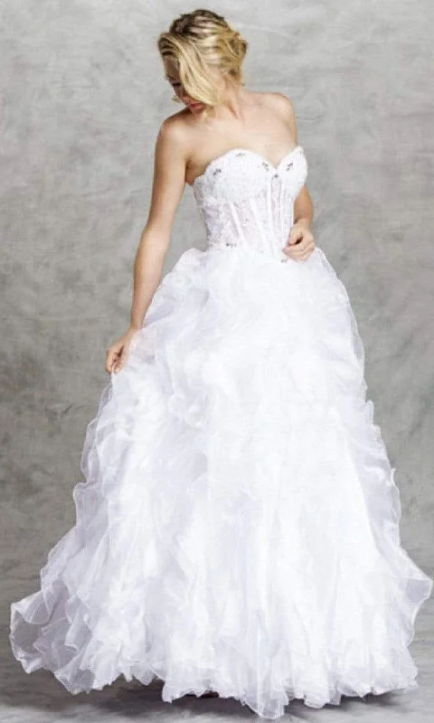 Appliqué Dress Trevi Collection Bridal - LH032 Corset Bod Ruffled Wedding Gown