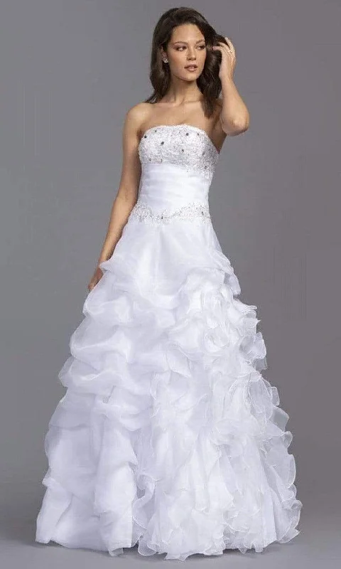 Pleated Gown Trevi Collection Bridal - LH040 Strapless Ruffled A-Line Bridal Gown