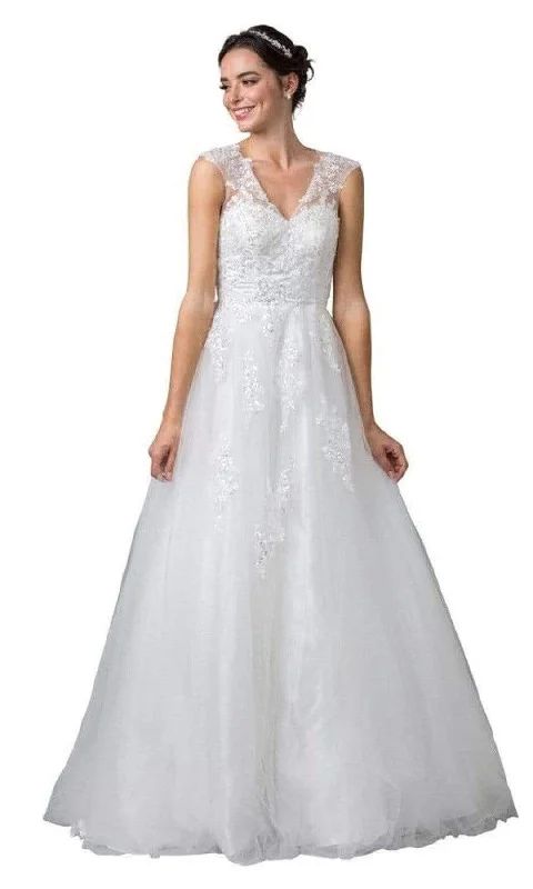 Empire Waist Gown Trevi Collection Bridal - W2443 V Neck Classic Wedding Dress