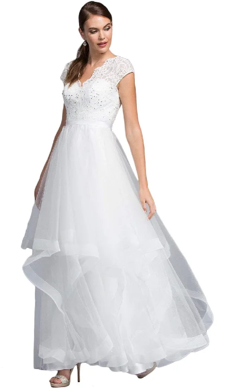 Illusion Neckline Dress Trevi Collection - Embellished Lace V-neck A-line Prom Dress