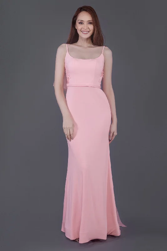Exquisite Gown Mermaid Floor Length Knitted Fabric Bridesmaid Dress PR3594