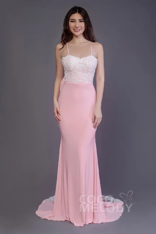 Royal Gown Mermaid Sweep Train Knitted Fabric Bridesmaid Dress PR3565
