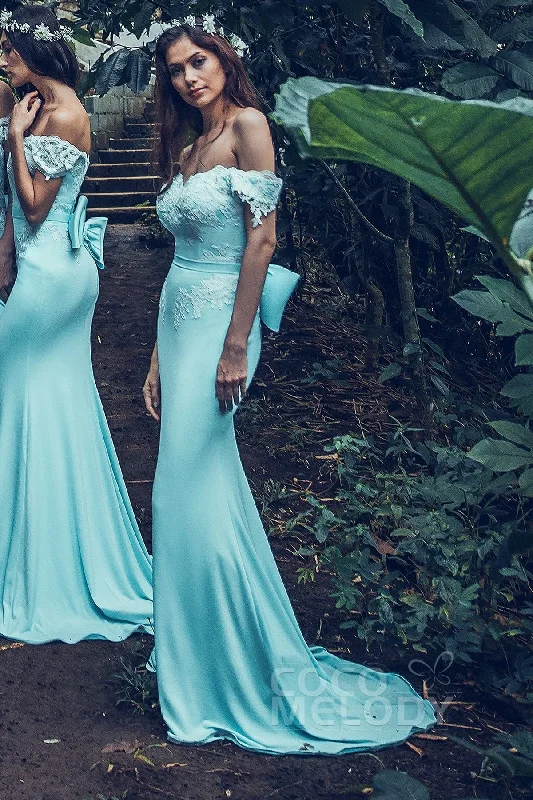Silk Organza Gown Mermaid Sweep Train Knitted Fabric Bridesmaid Dress PR3497