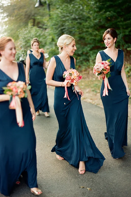 Sophisticated Dress V-Neck Teal Mermaid Long Bridesmaid Dress