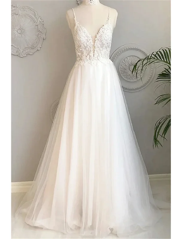 Stunning Chiffon Dress White A-Line Deep V Neck Backless Long Prom Dress Wedding Dress,DP1465