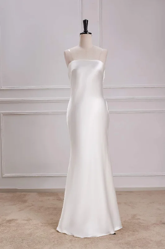 Dramatic Train Gown White Cowl Back Satin Mermaid Maxi Dress