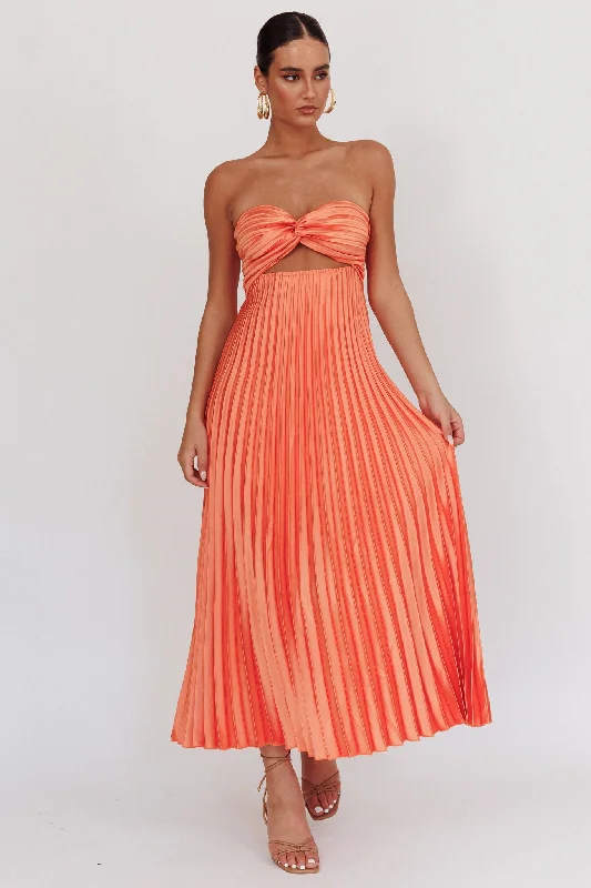 Wicked Games Strapless Pleated Maxi Dress Orange