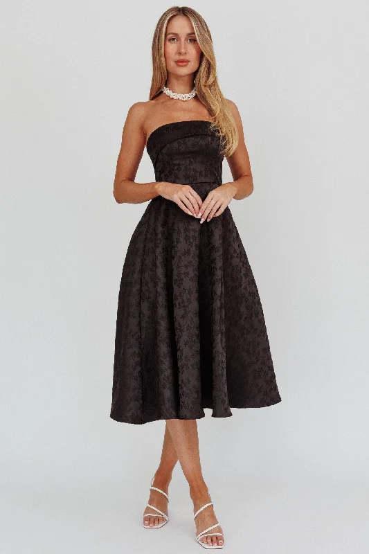 Tulle Gown Worship Strapless A-Line Midi Dress Black